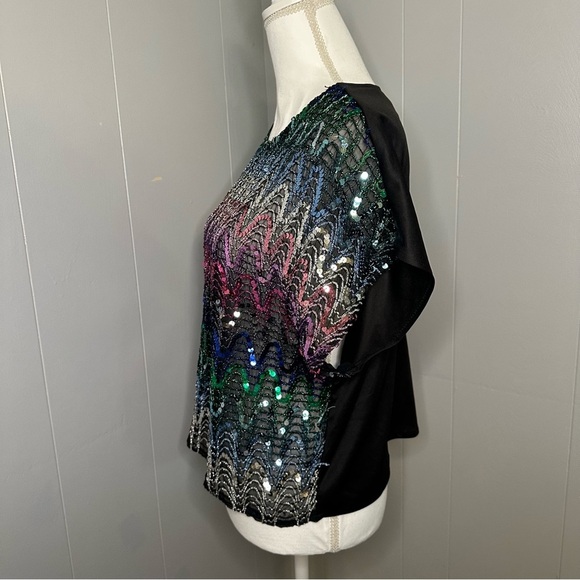 Vintage Pearlette Plus Rainbow Sequin Blouse Top | Size 38 (Approx. M) - Picture 4 of 9